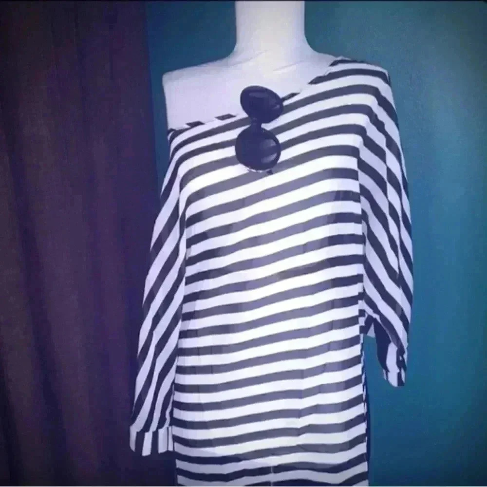 Lucky black and white Striped Cover up- Size Medium